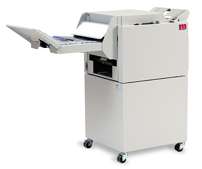 Morgana BM 60 Bookletmaker shown with Motorized Conveyor and stand